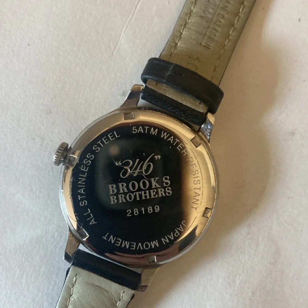 Brooks Brothers 346 Watch 38mm Mens 28189 Leather Date Stainless New Battery